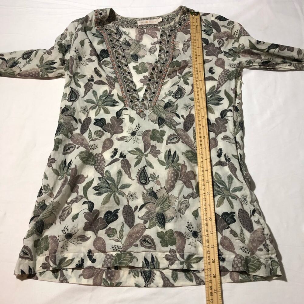Tory Burch embellished botanical print v neck long sleeve womens tunic top S - Picture 5 of 12
